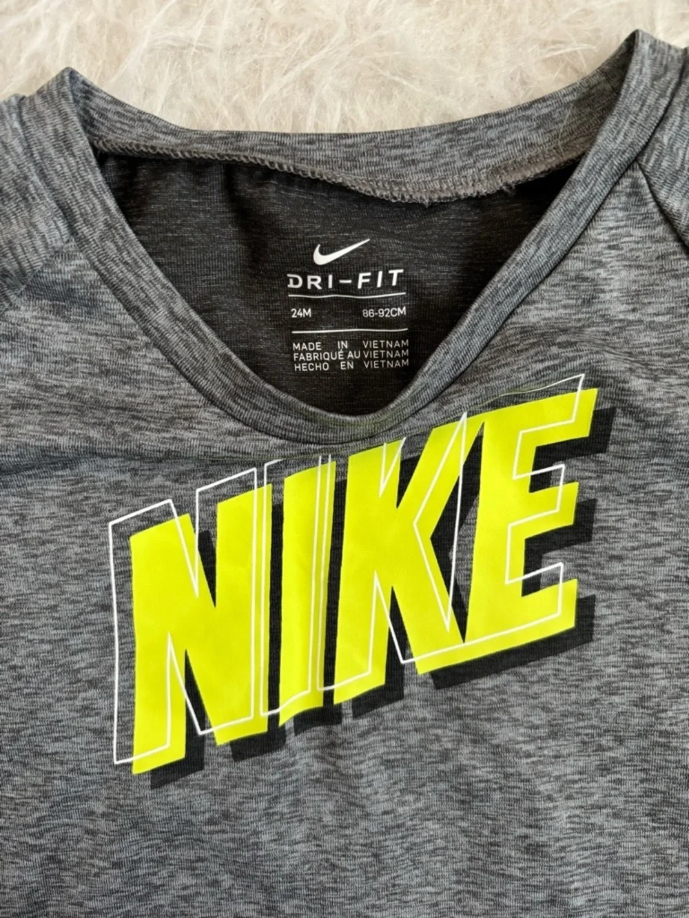 Nike Baby Grey Dri-Fit Tee & Black Shorts Set with Neon Yellow Logo